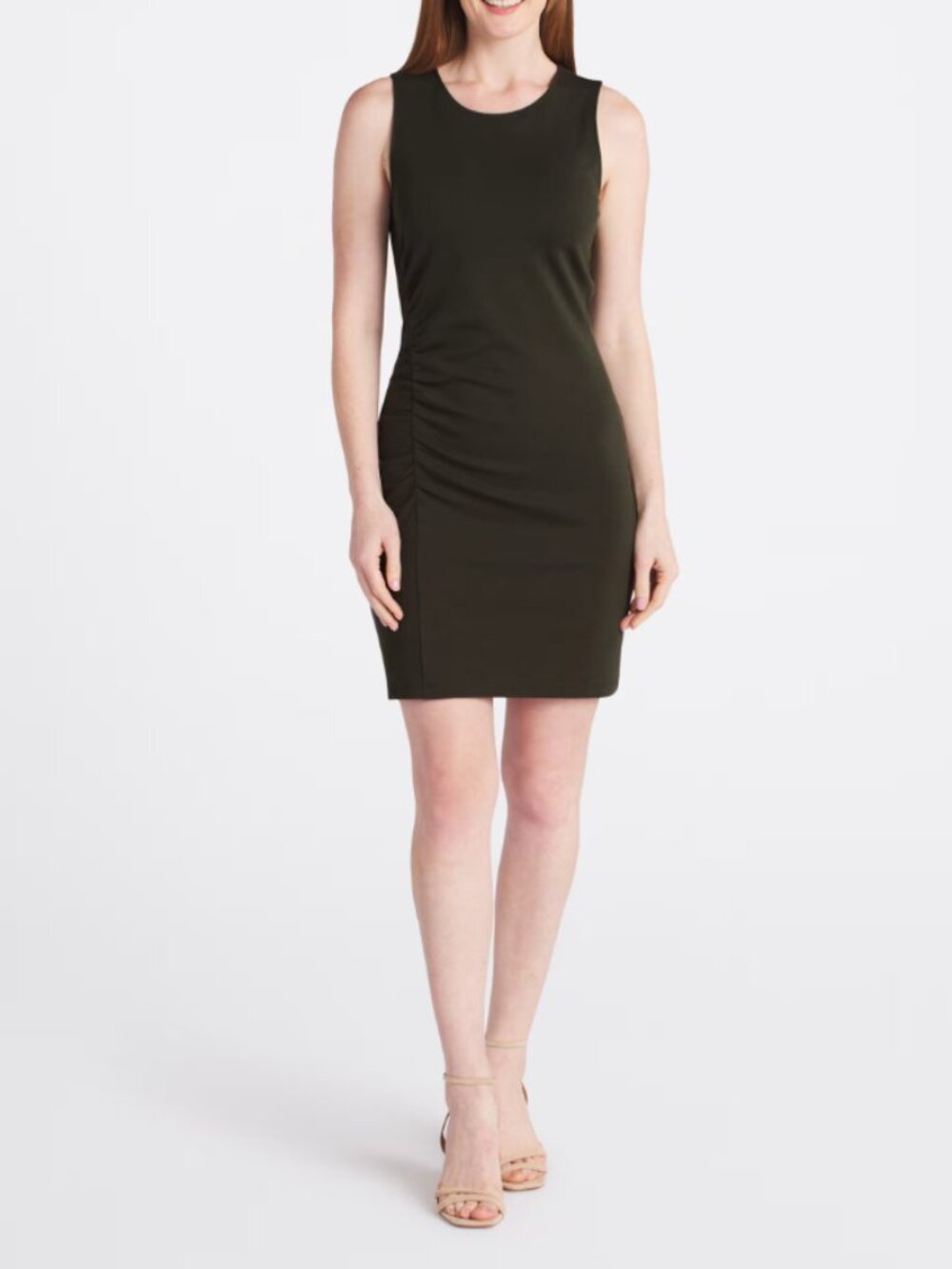 Heatherly Astrid Knit Ruched Fitted Dress Olive Womens XL NWT
